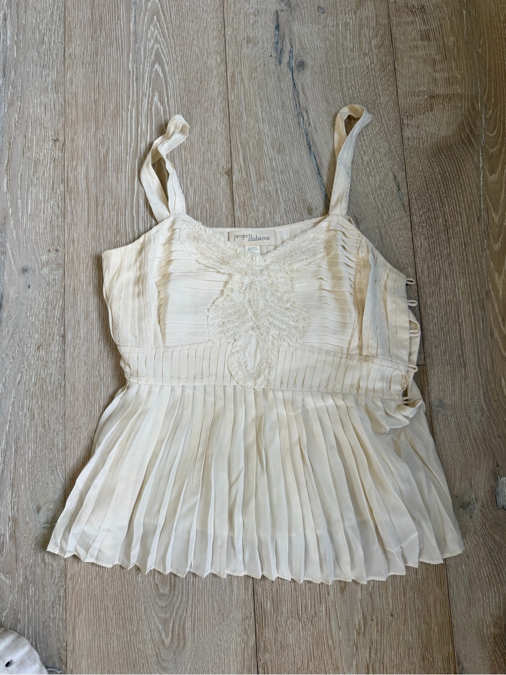 Project Alabama Ivory Pleated Lace-Detail Camisole